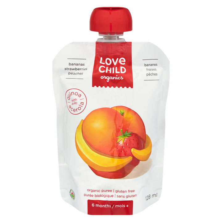 Organic Puree - Bananas Strawberries Peaches 6+ months - 128 ml