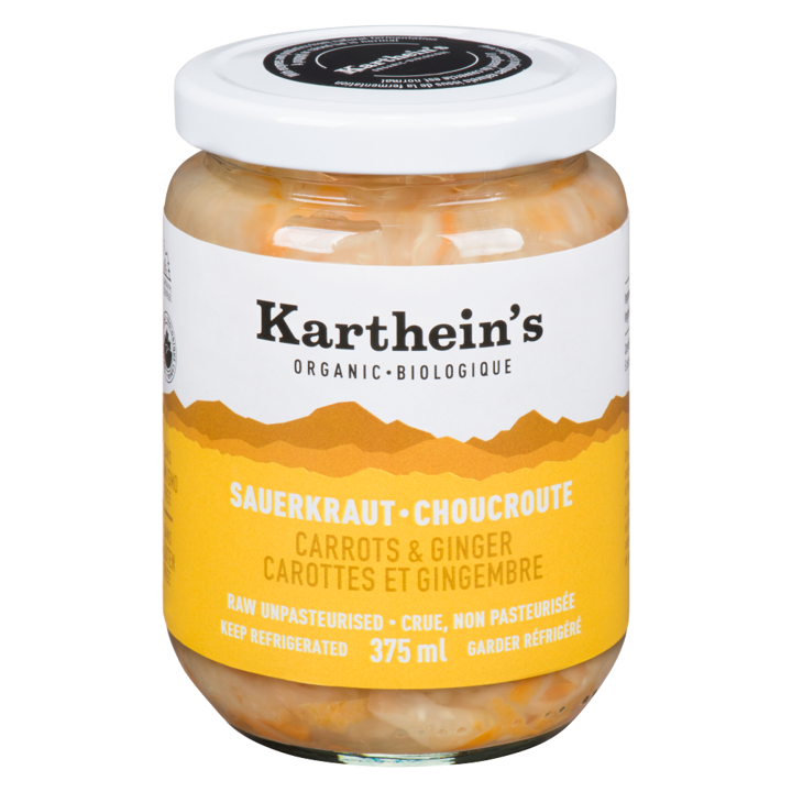 Raw Unpasteurized Sauerkraut - Carrots &amp; Ginger - 375 ml