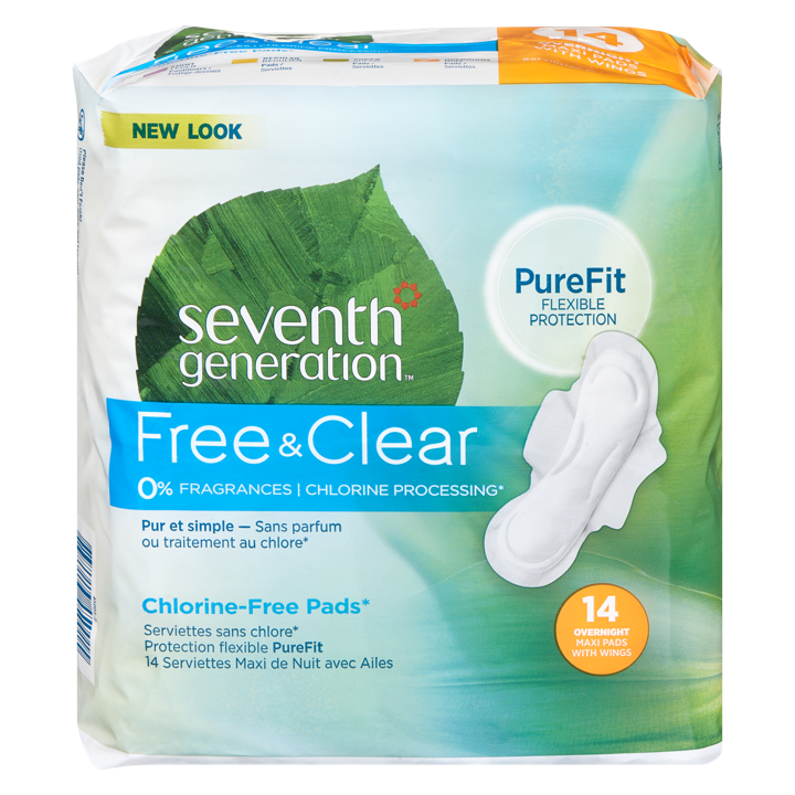 Free &amp; Clear Chlorine-Free Pads - Overnight Maxi Pads with Wings - 14 count