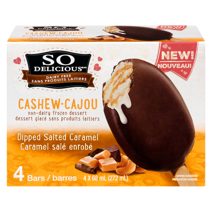 Cashew Non-Dairy Frozen Dessert Bars - Dipped Salted Caramel - 4 x 68 ml