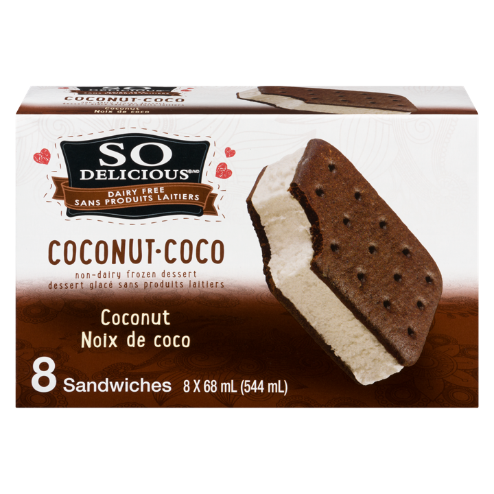 Coconut Milk Non-Dairy Frozen Dessert Sandwiches - Coconut - 8 x 68 ml